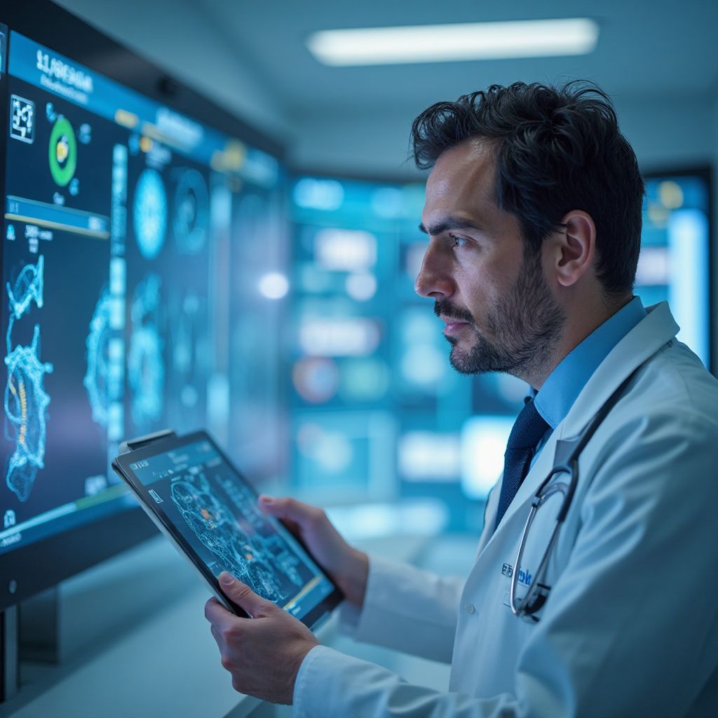 Medic utilizând tehnologia AI în spital românesc